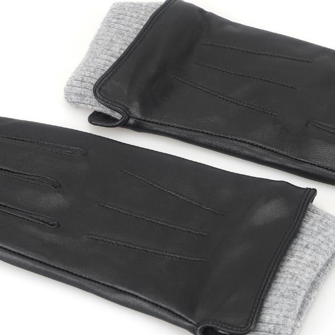 Isotoner® Ladies Leather Glove With Rib Knit Cuff Black Extra Image 4